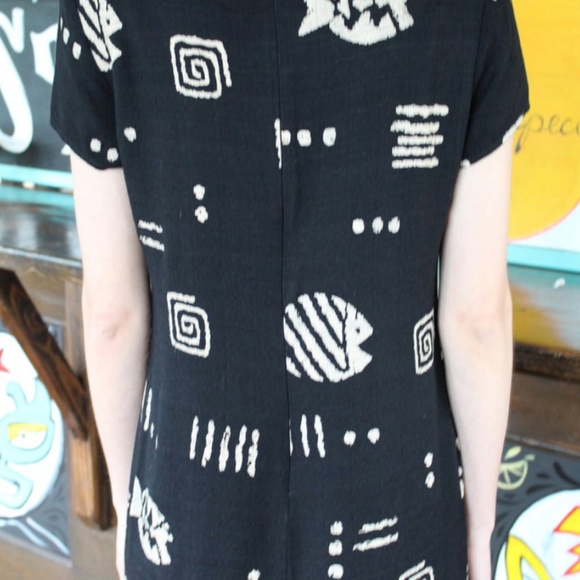 Vintage 1990's Black Maxi Dress With Fish Pattern - Picture 4 of 5